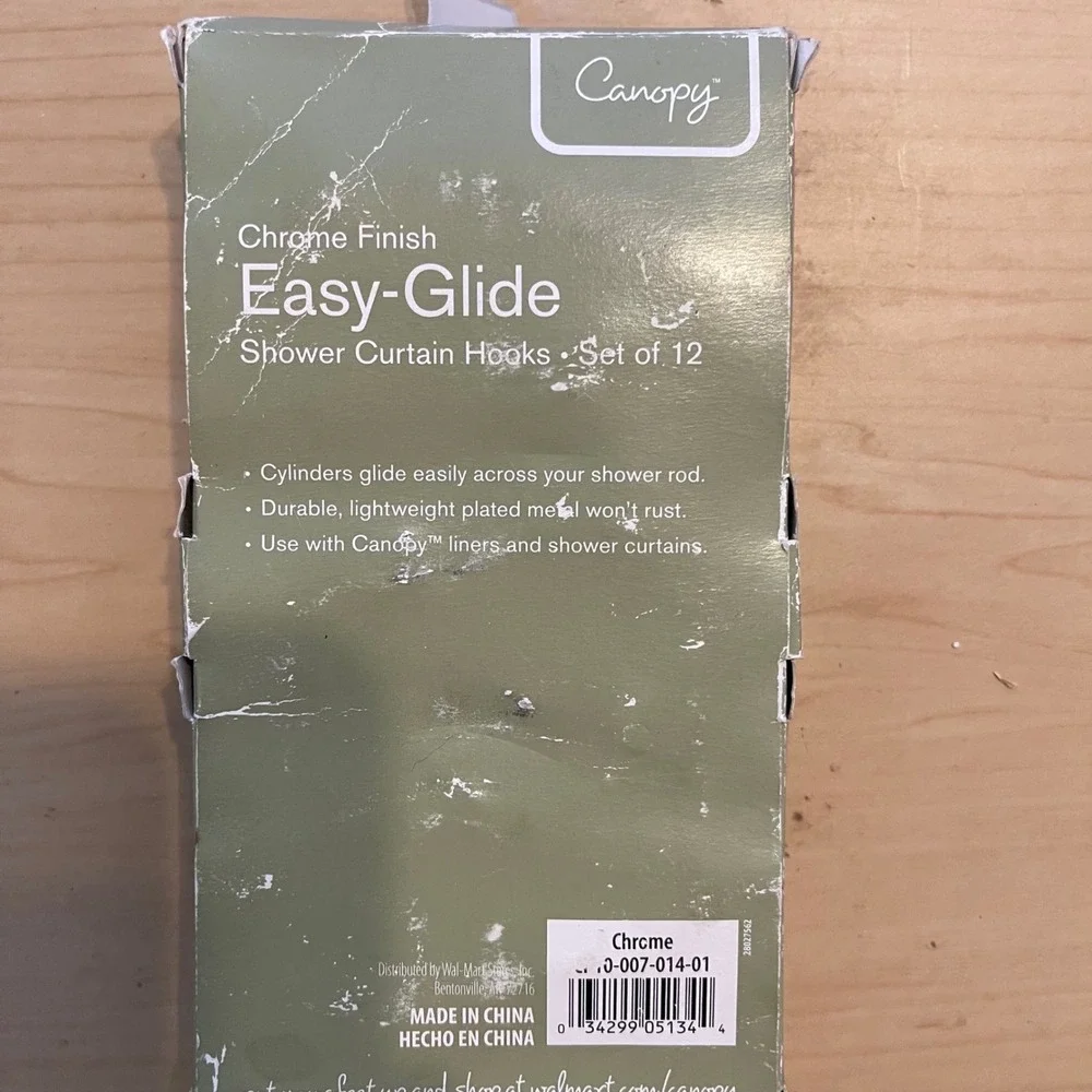Chrome Easy Glide Shower Curtain Hooks Set of 12 New in Box